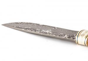 Нож Сибиряк: сталь Ламинатный дамаск; рукоять стабилизированная кар. береза
