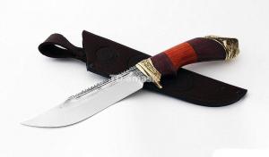 Нож Алтай: сталь х12мф, пила, дол; рукоять падук; художественное литьё - бронза