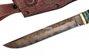 Нож Финский: сталь Ламинированная; рукоять черный граб вставки акрил, карельская береза