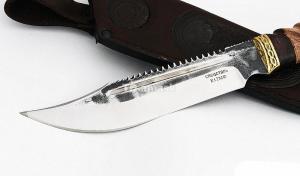 Нож Алтай: сталь х12мф, пила, дол; рукоять резная, орех-венге