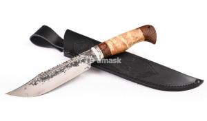 Нож Алтай: кованая сталь 9ХС, пила, дол; резная рукоять карельская берёза-венге
