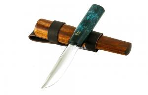 Якутский нож: сталь кованая Х12МФ рукоять кар. береза (синяя) ножны дерево