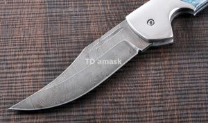 Складной нож Носорог: сталь кованая Дамаск, рукоять карельская береза №3